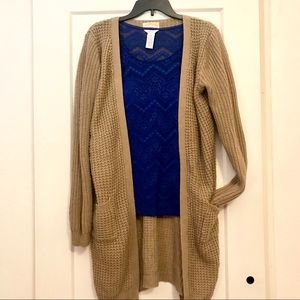 3/4 length beige/ tan cardigan